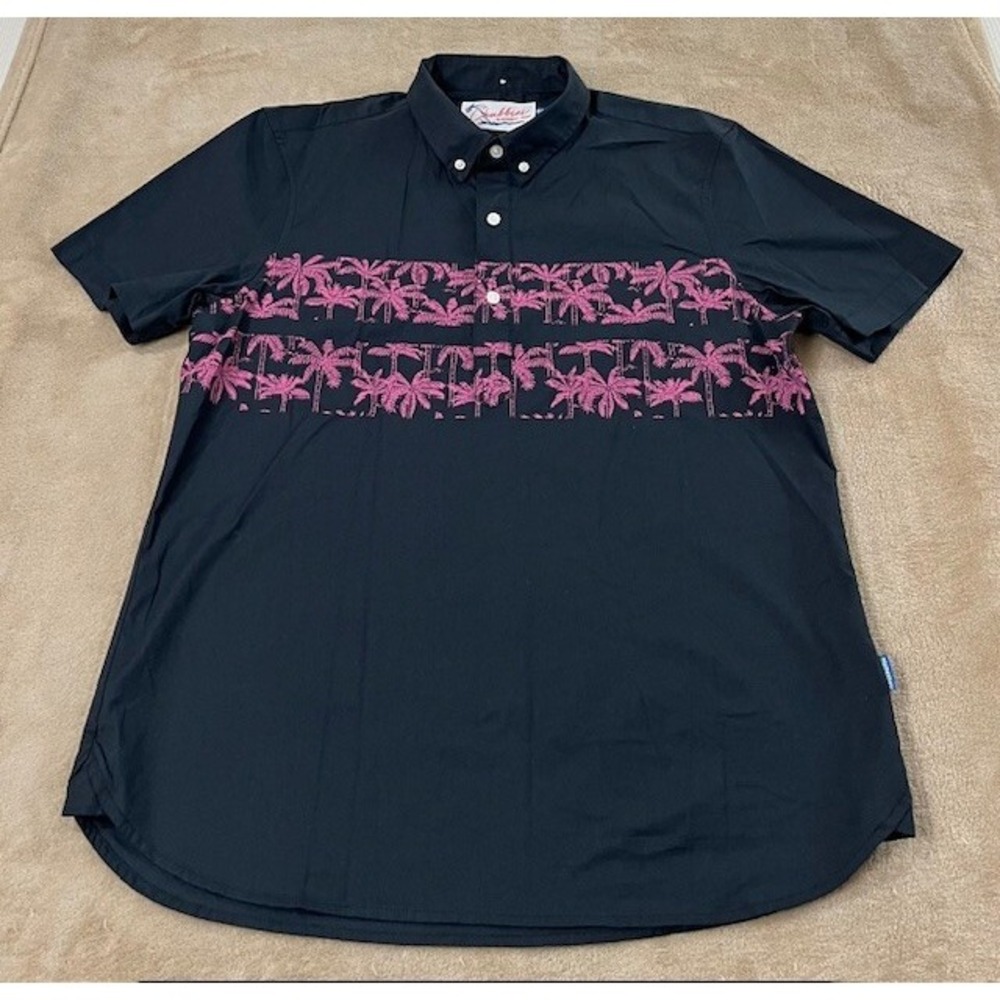Chubbies Polo man's Shirt Size M black‎ Palms Tropical Hawaiian short sleeve EUC